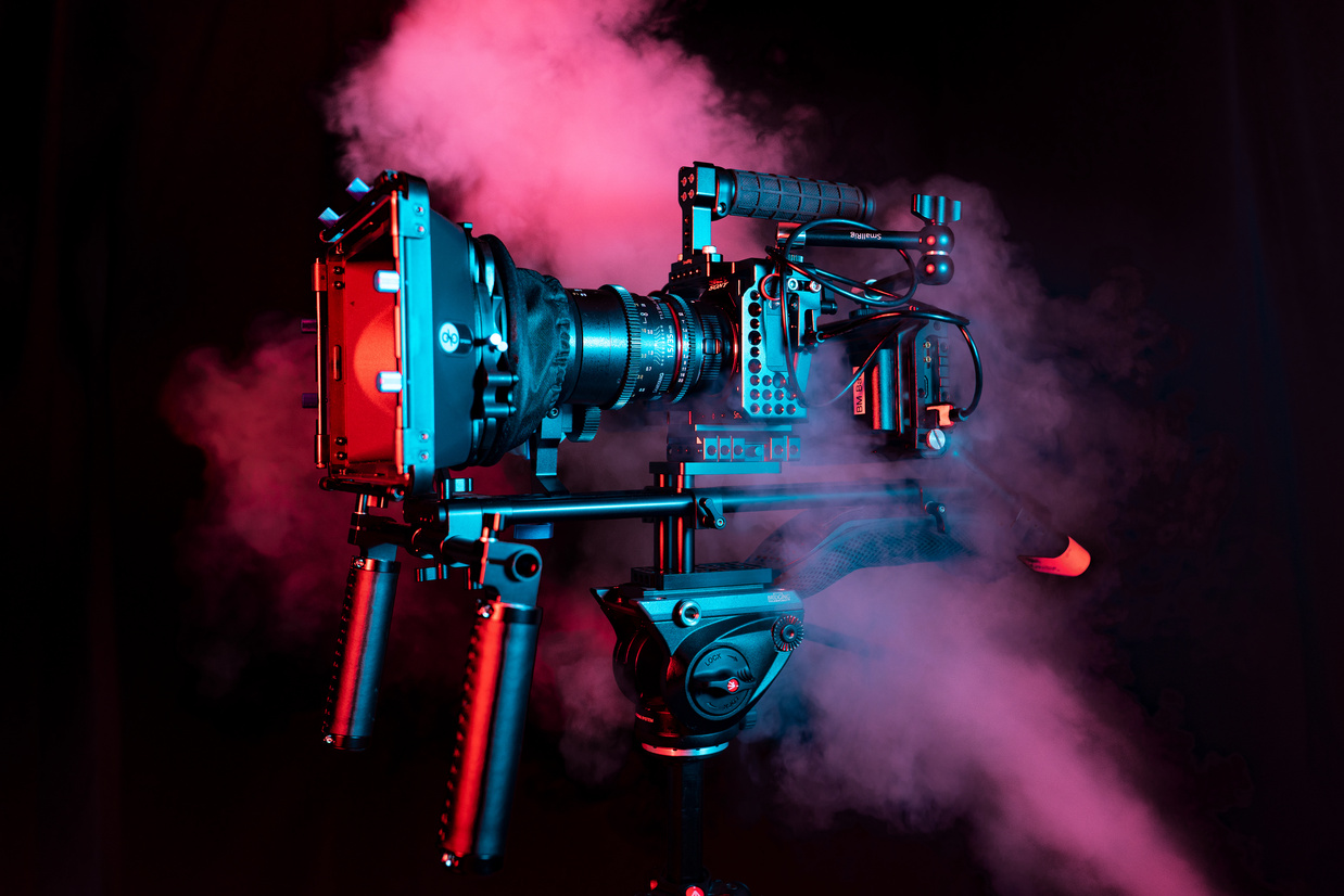 Camera in Dark  Background with Smoke